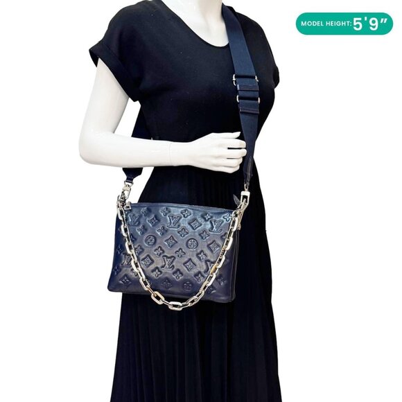 Louis Vuitton Coussin PM Monogram Embossed Leather Shoulder Bag Navy Blue - Picture 2 of 14